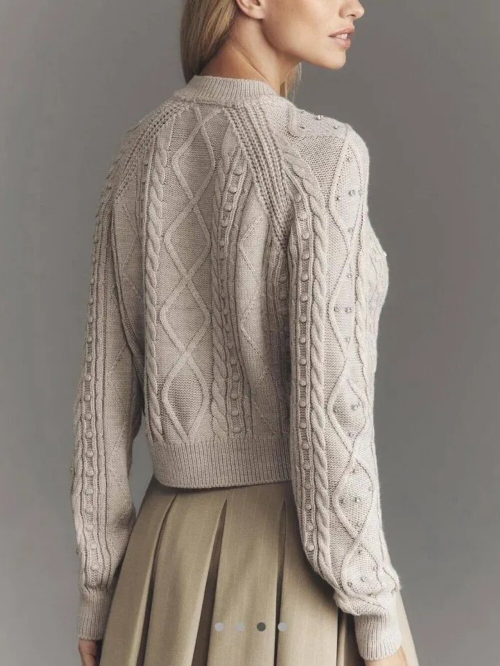 Anthropologie Maeve Gem-Embellished Cable-Knit Cardigan Sweater - Picture 3 of 10